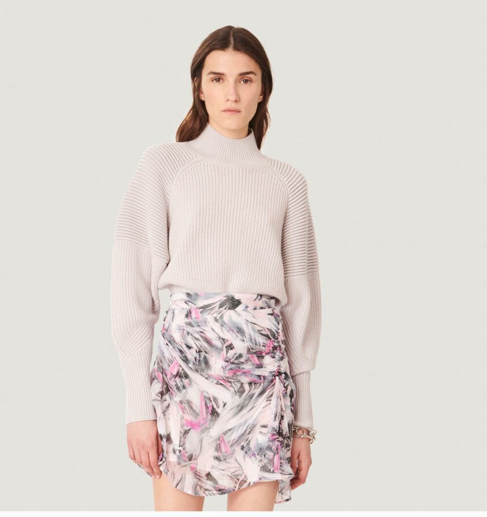 IRO Pari Kimbra Ribbed Merino Wool Turtleneck Sweater Chunky Womans S Pearl Grey